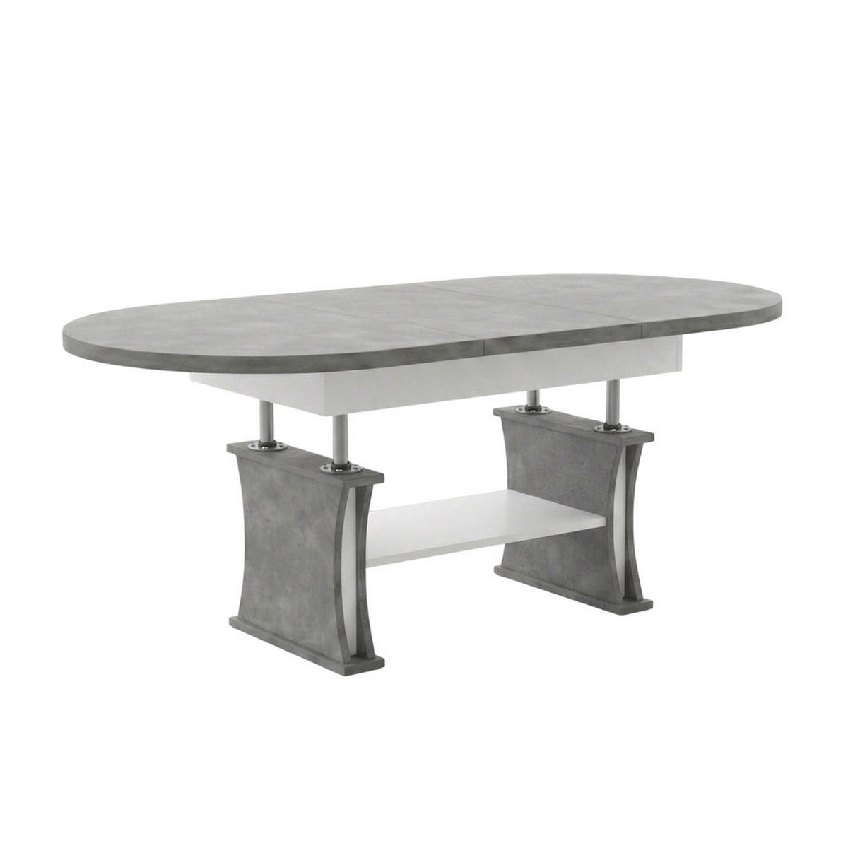 COUCHTISCH oval ausziehbar höhenverstellbar Ablage 130/80/60 cm - Hellgrau/Weiß, Holzwerkstoff (80/130/60cm) - designimpex