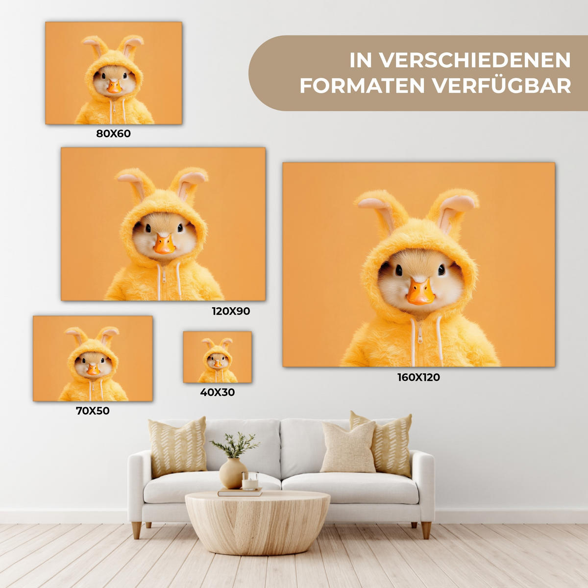 LEINWANDBILD Osterhase - Kostüm - Ente Wandbild 40x30 cm - Gelb, Textil (40/30cm) - MuchoWow