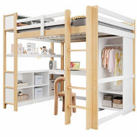 HOCHBETT 140/200 cm Natur mit Schreibtisch und Kleiderschrank ohne Matratze - Naturfarben, Holz (140/200cm) - MIVRAY