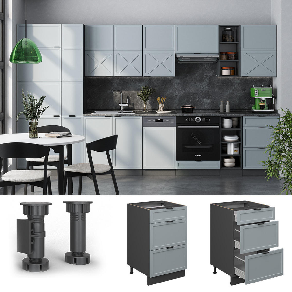 SCHUBUNTERSCHRANK Fame-Line Hellblau-grau 50 cm, AP Eiche - Honigeiche/Eiche Wotan, Holzwerkstoff (50/82/60cm) - Vicco