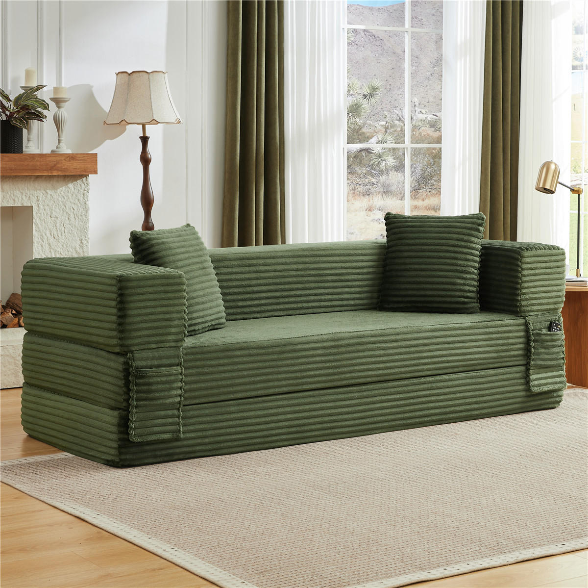 SCHLAFSOFA 2-in-1 Cord Schlafcouch, wandelbar, Grün - Grün, Textil (200/60/76cm) - Kaket