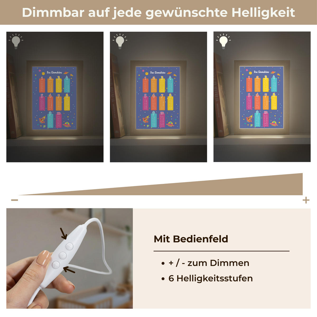 NACHTTISCHLAMPE Pädagogisch - Rechnen lernen - Raum - Einmaleins 15x20 cm - Dunkelblau, Holzwerkstoff (8/15/20cm)