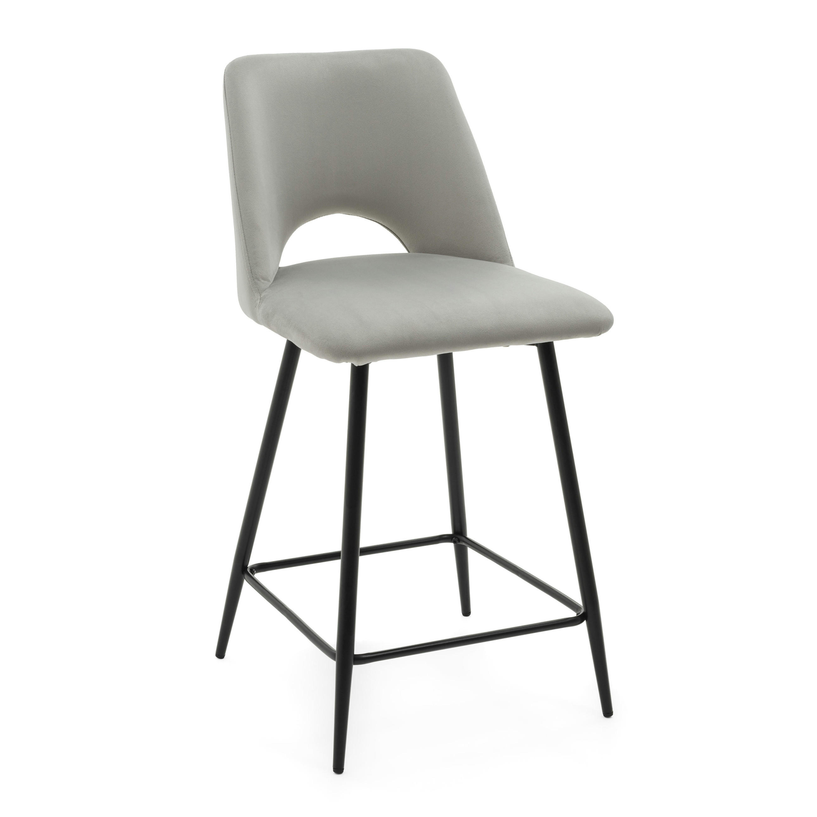 BARHOCKER ORO gepolsterter mit Steppung - hellgrau - Samt Velour - Hellgrau/Schwarz, Textil/Metall (48/94/55cm) - NEW HOME