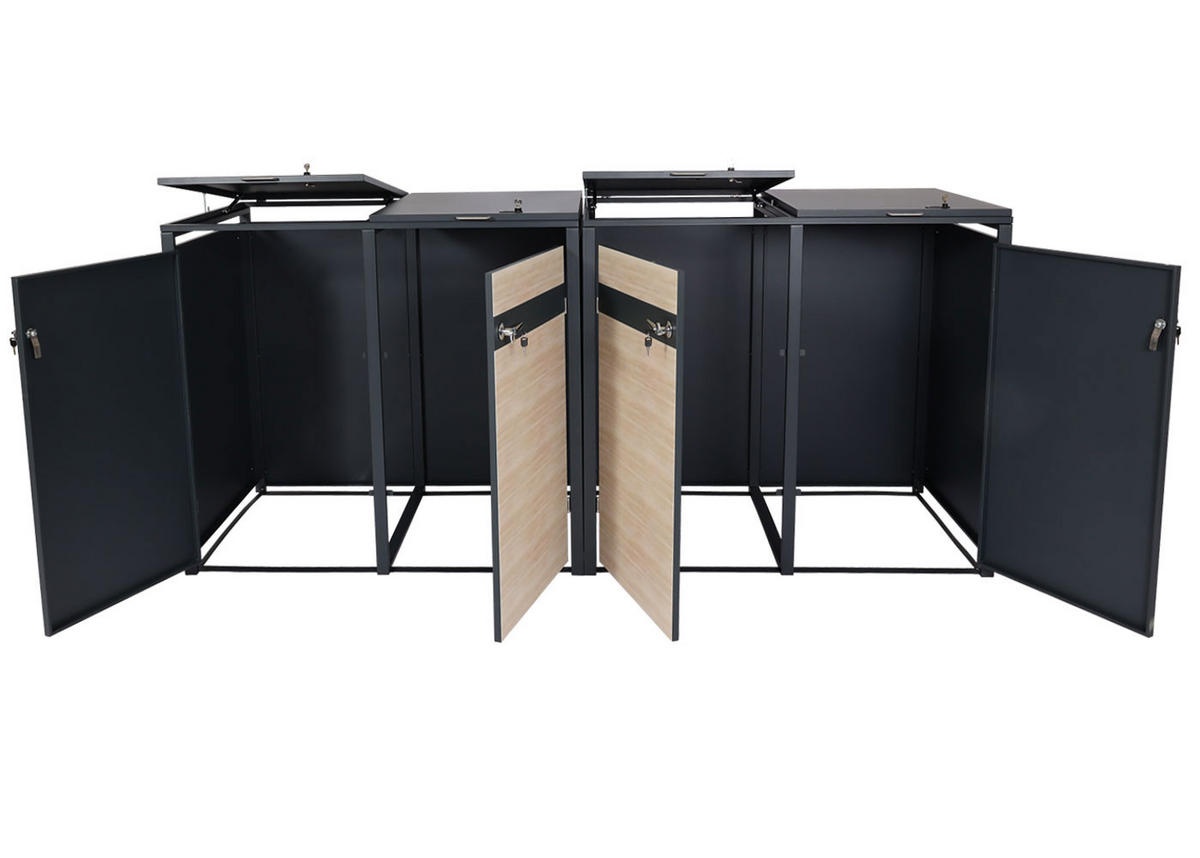 4ER MÜLLTONNENVERKLEIDUNG rechteckig Anthrazit, Buche Dekor - Anthrazit/Buchefarben, Metall (264/117/80cm) - MCW