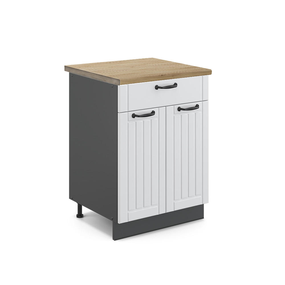 KÜCHENUNTERSCHRANK Fame-Line Weiß Landhaus 60 cm mit Schublade AP Eiche - Anthrazit/Creme, Holzwerkstoff (60/82/60cm) - Vicco
