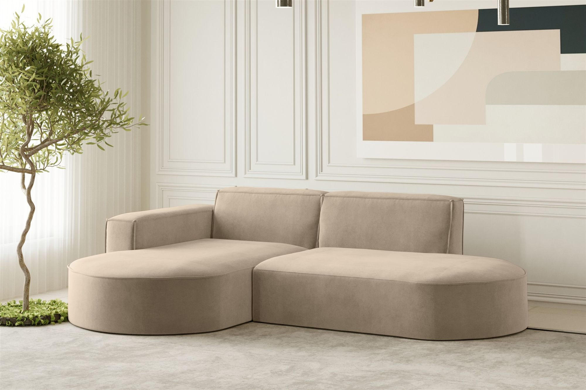 ECKSOFA Palma Xs In Noel - Beige, Holzwerkstoff/Textil (236/165cm) - Fun Möbel