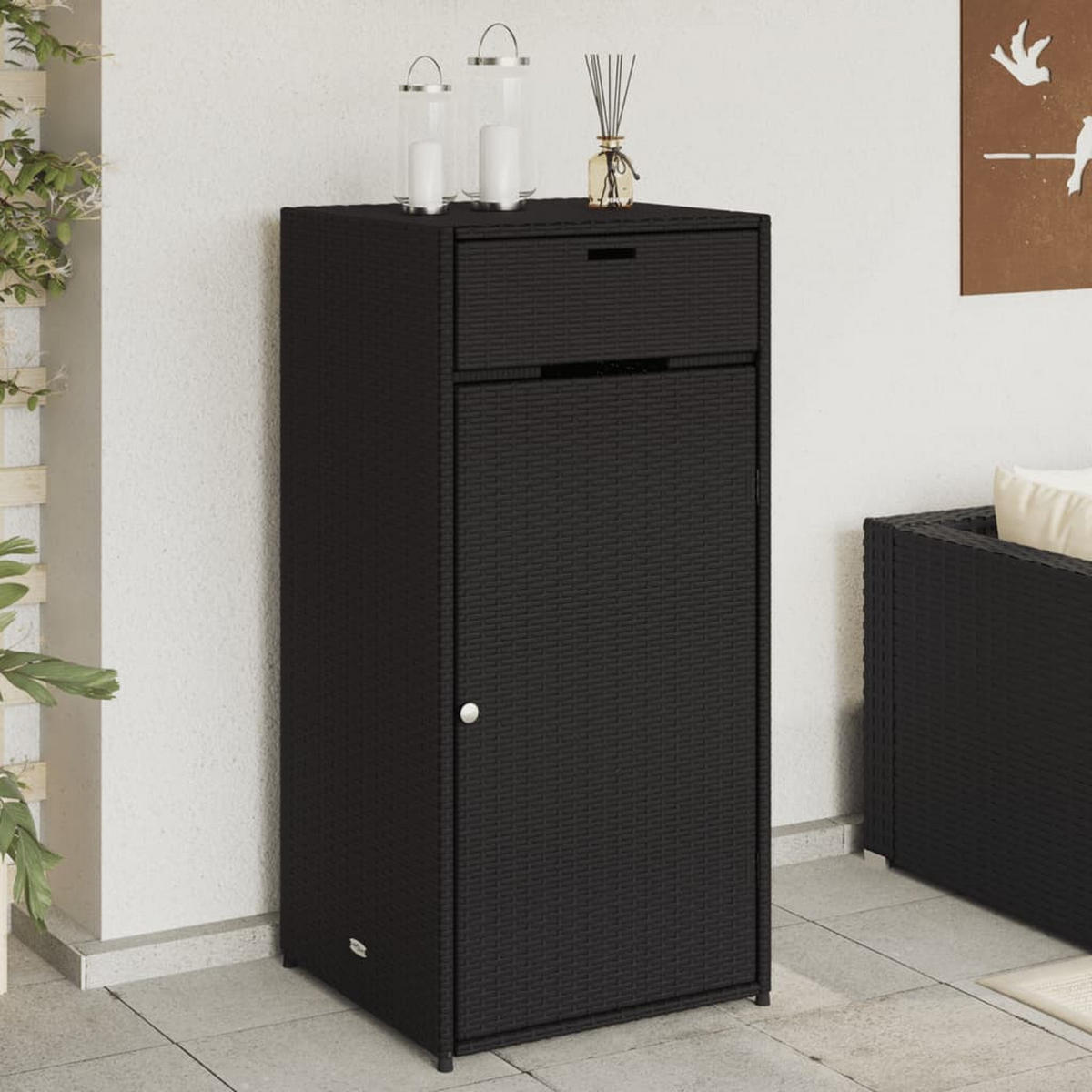 GARTENSCHRANK Schwarz 55x55x111 cm Poly Rattan - Schwarz, Kunststoff (55/111/55cm) - furnicato