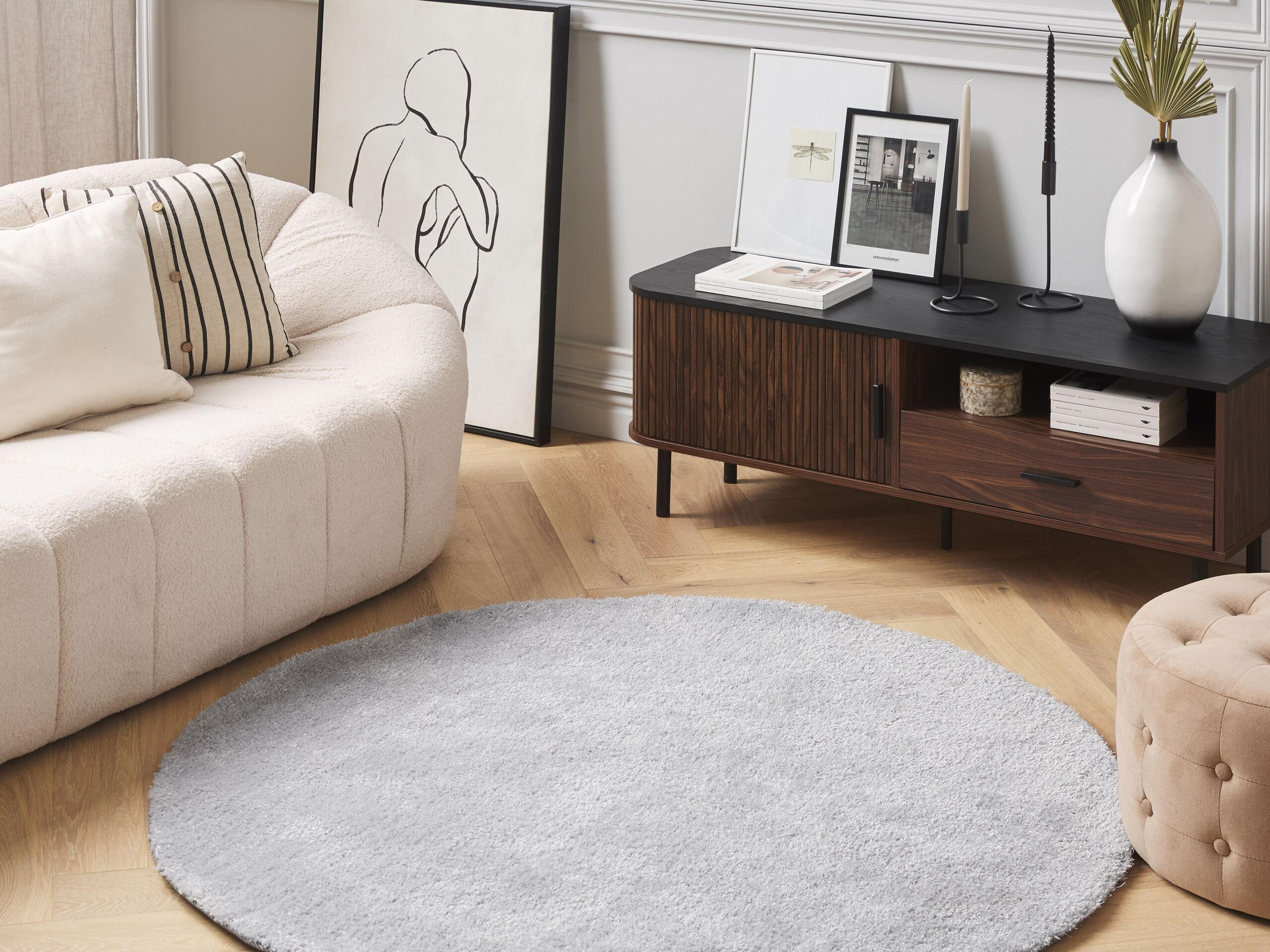 SHAGGY-TEPPICH Demre 140/140 cm - Grau, Kunststoff (140/140cm) - Beliani