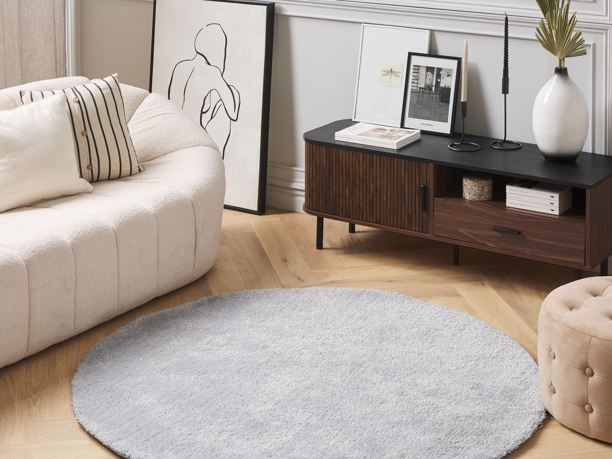 SHAGGY-TEPPICH Demre 140/140 cm - Grau, Kunststoff (140/140cm) - Beliani