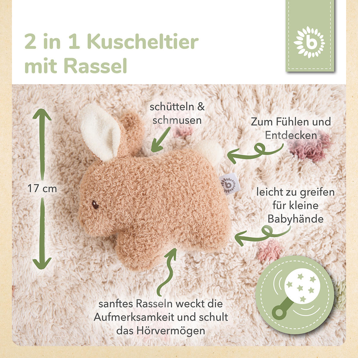 KUSCHELTIER Hase aus Boucle - Ab Geburt - Braun, Textil (13/17cm) - Bieco Spielwaren