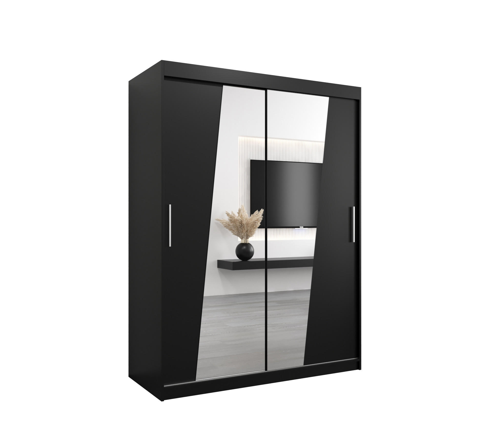 Möbel Kryspol Schwebetürenschrank Schwarz 150x200x62 cm