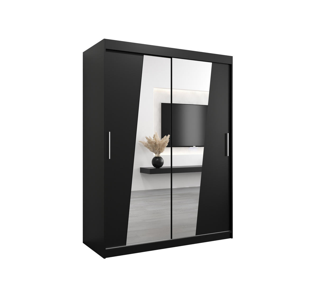 SCHWEBETÜRENSCHRANK 200/150/62 2-türig - Silberfarben/Schwarz, Holz/Kunststoff (150/200/62cm) - MÖBEL KRYSPOL