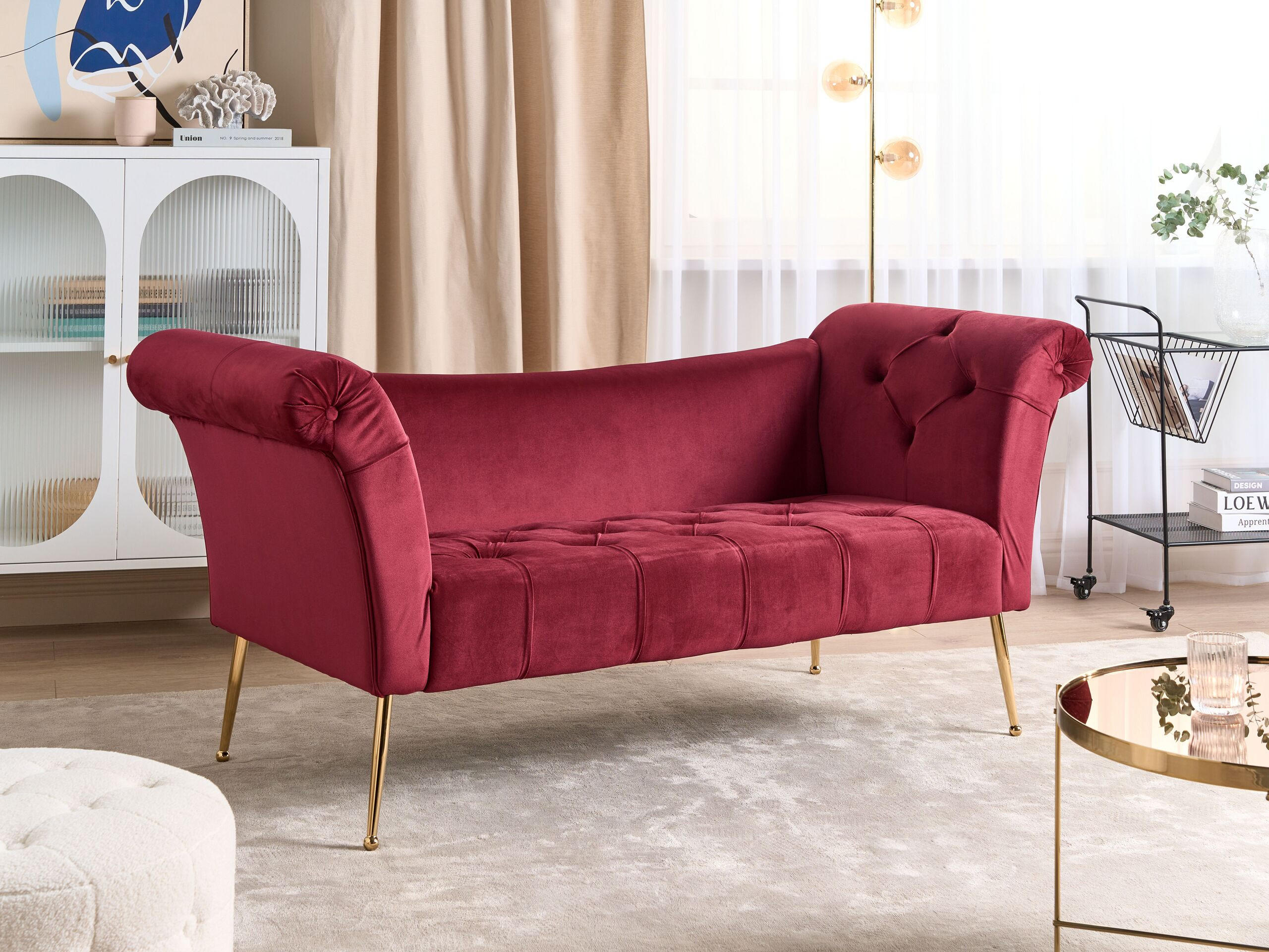 CHAISELONGUE Samtstoffdunkelrot/gold Nantilly - Rot/Goldfarben, Textil (175/76/70cm) - Beliani