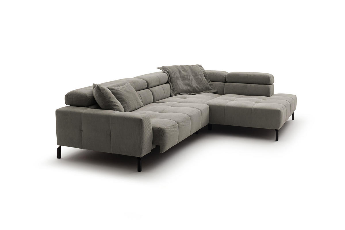 ECKSOFA MIT MOTORISCHEM SITZVORZUG OHIO Grau Cord - Schwarz/Grau, Textil/Metall (311/219cm) - KAWOLA