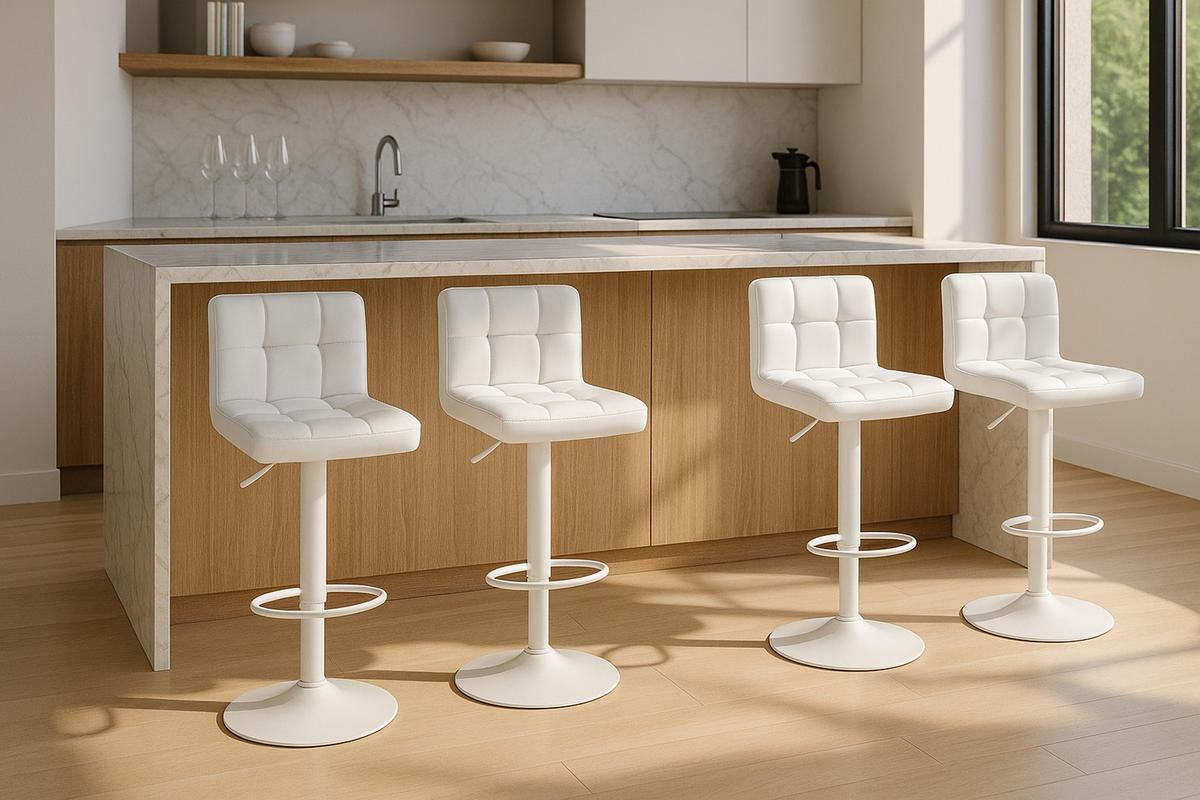 BARHOCKER 2er Set Fenai Kunstleder weiß weiß - Weiß, Kunststoff/Metall (40/106/40cm) - TPFLiving