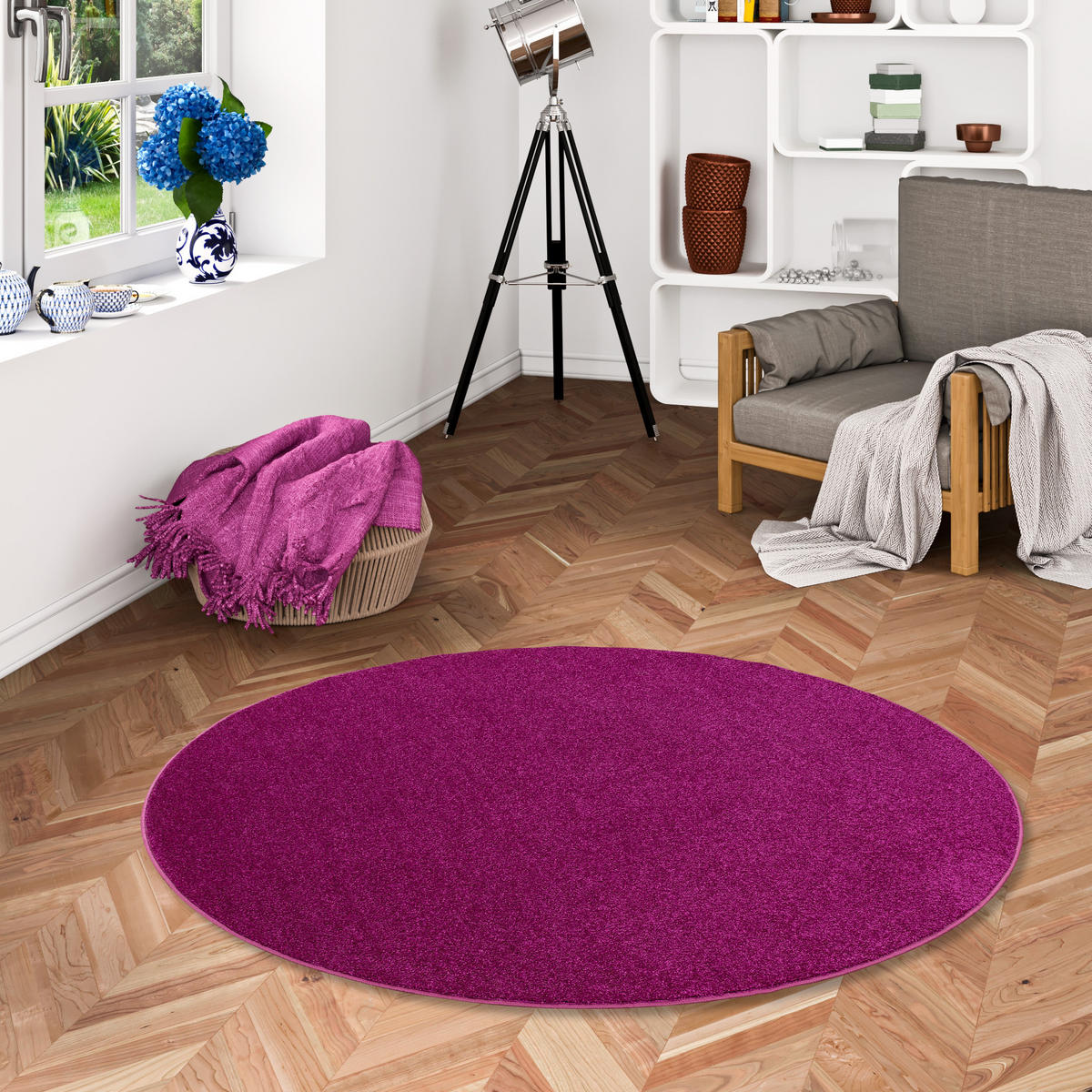 HOCHFLOR VELOURS TEPPICH LUNA RUND - Violett, Textil (200/200cm) - Snapstyle