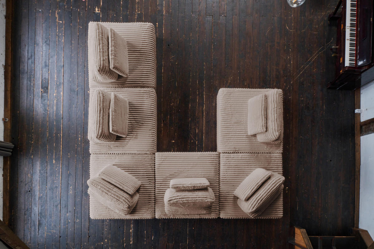 MODULSOFA WIOLO SOFT 6 MODULE 6 KISSEN Taupe Cord - Taupe/Schwarz, Kunststoff/Textil (333/84/333cm) - KAWOLA
