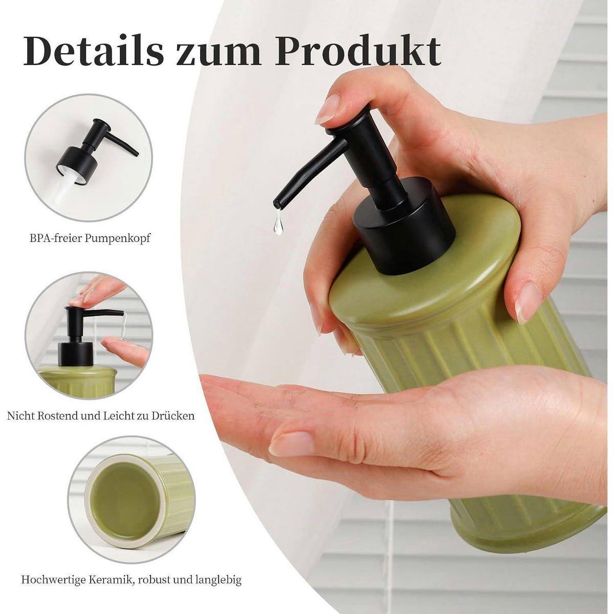 SEIFENSPENDER Keramik 350ml Gelbliches Grün - Hellgrün, Keramik (9/14.3/9cm)