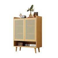 SIDEBOARD 80x35x105 cm, Rattanoptik, Regale, Holzfüße - Kastanienfarben, Holz (80/105/35cm)