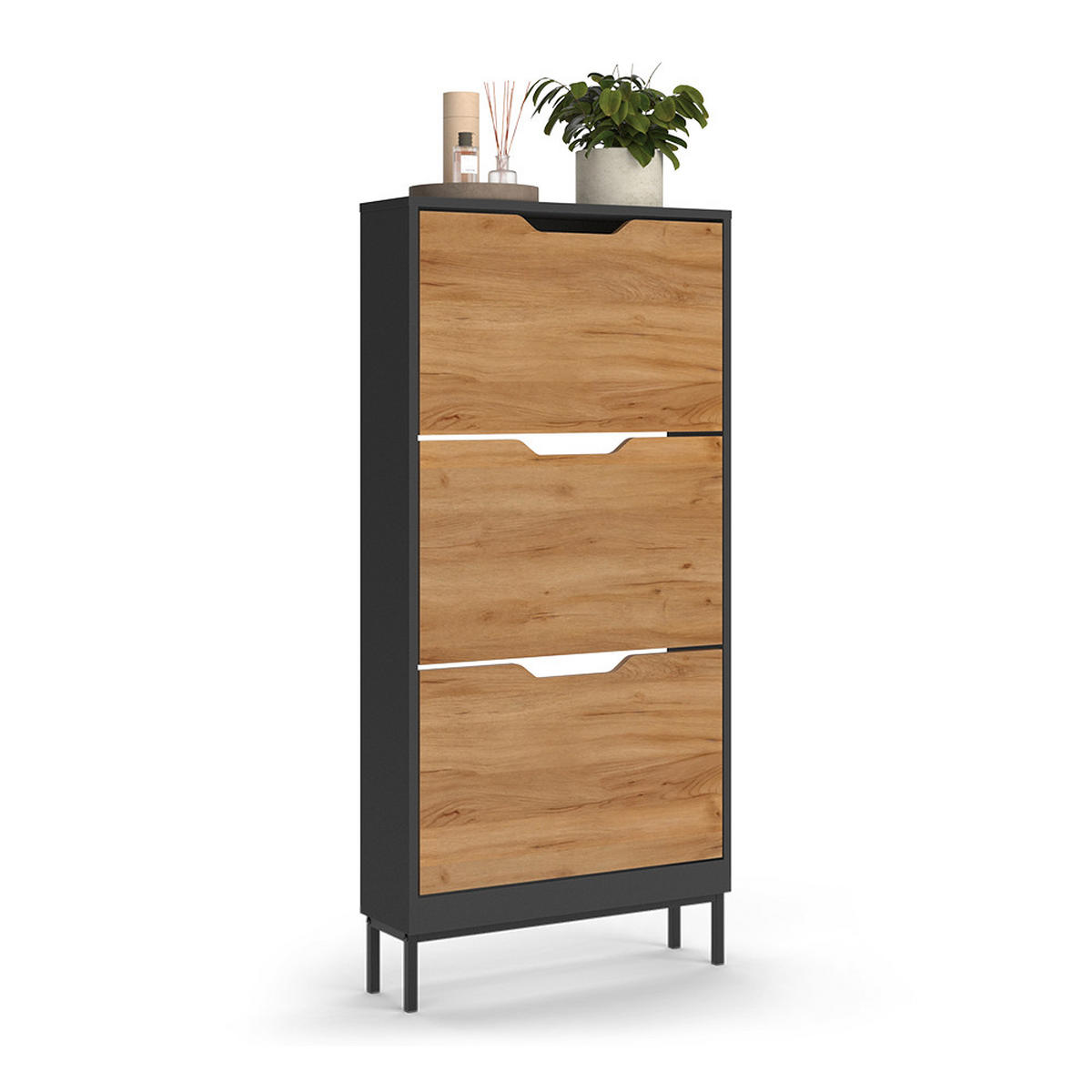 SCHUHKIPPER Luca, Anthrazit/Goldkraft Eiche, 59 x 123 cm mit 3 Kippfächer - Honigeiche/Anthrazit, Holzwerkstoff (59/123/17cm) - Vicco
