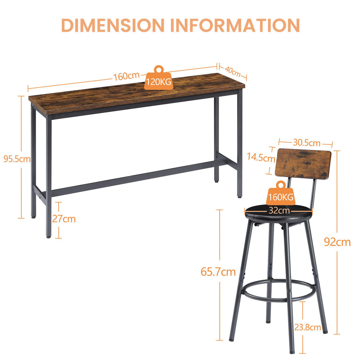 BARTISCH-SET DE-39321 3-teilig mit PU-Barhockern Braun - Braun, Holzwerkstoff (160/94.5/40cm) - ComfortXL