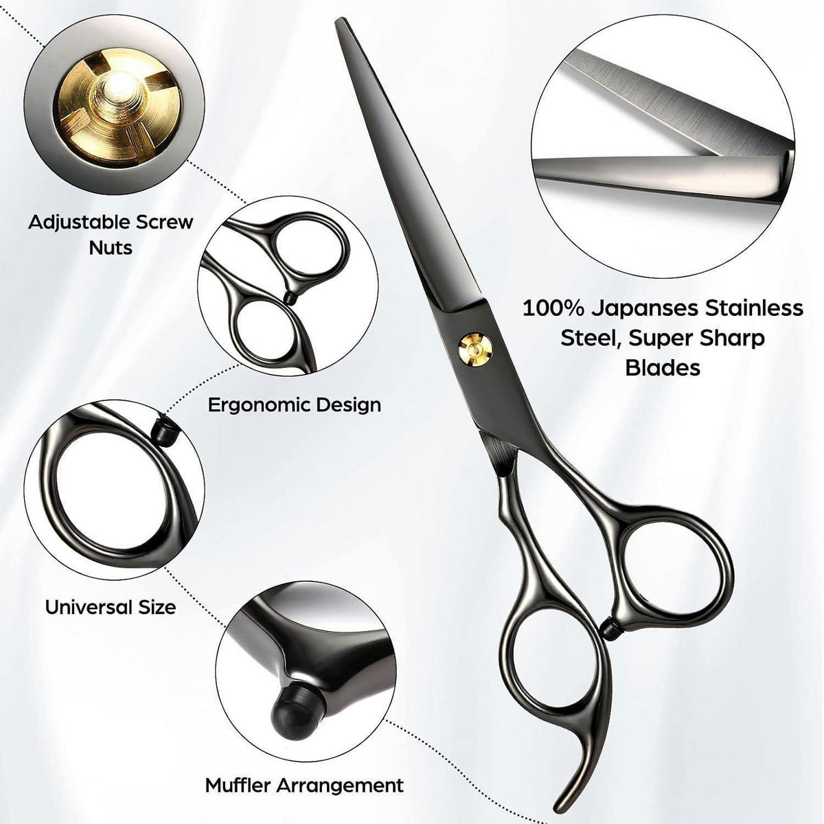 FRISEURSCHEREN Set 8-teilig Schwarz - Schwarz, Metall (8/1.5/17.5cm)