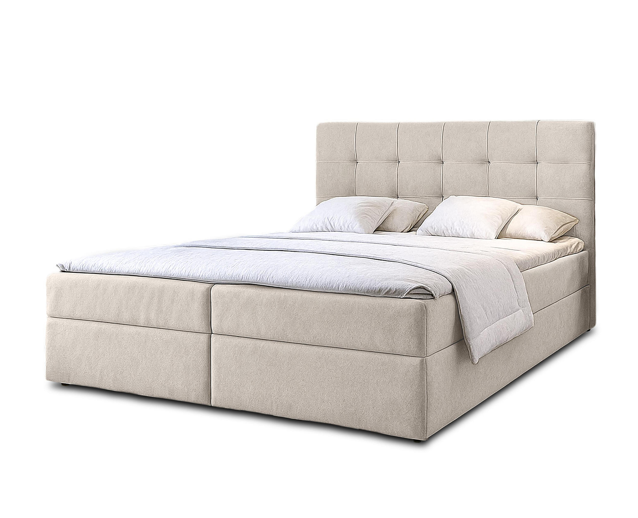 BOXBETT GECETENI 160x200 cm mit Bettkasten und Matratze - Beige - Beige/Schwarz, Holz/Holzwerkstoff (160/200cm) - AX Living