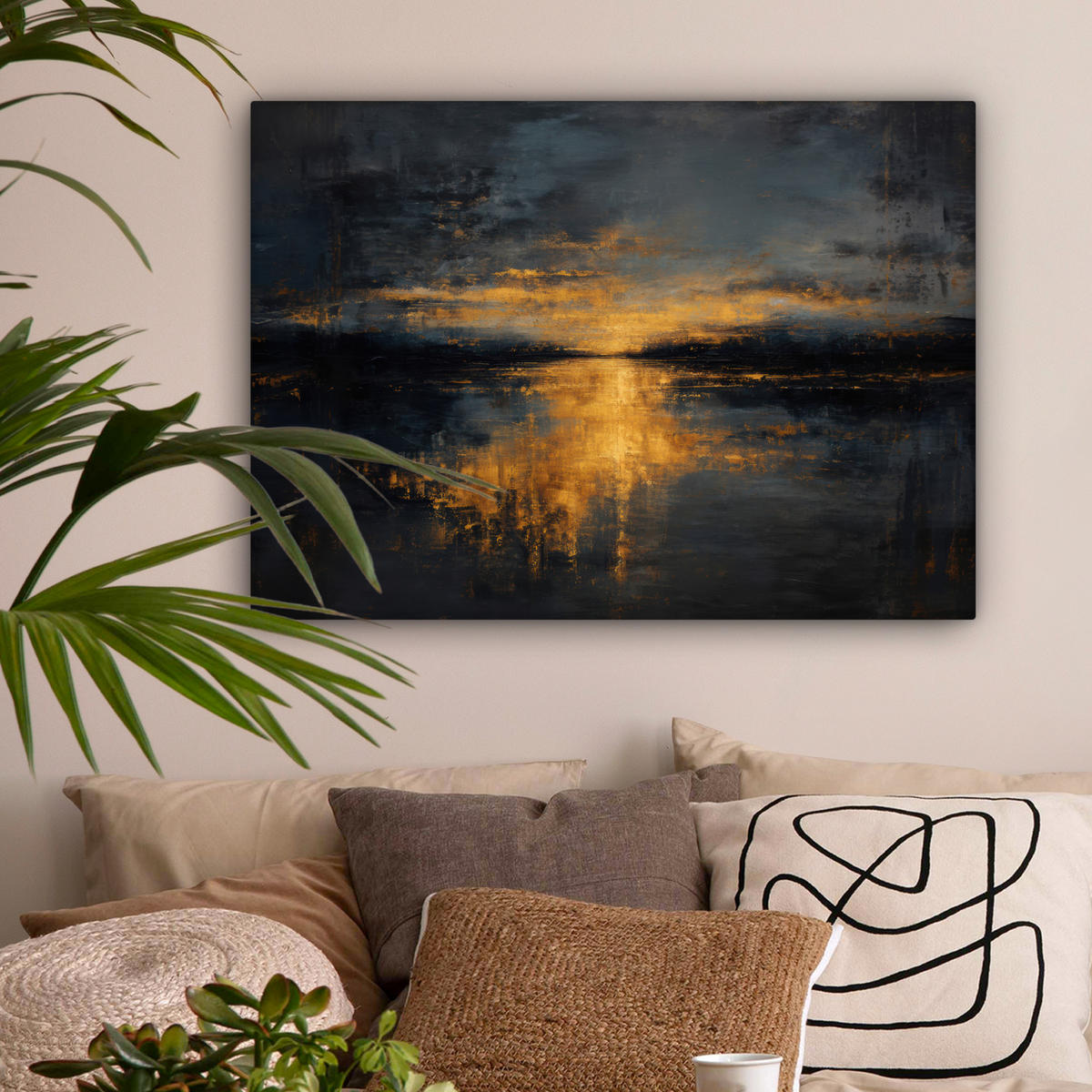LEINWANDBILD Goldene Reflexion auf dem Wasser Wandbilder 80x60 cm - Anthrazit, Textil (80/60cm) - MuchoWow