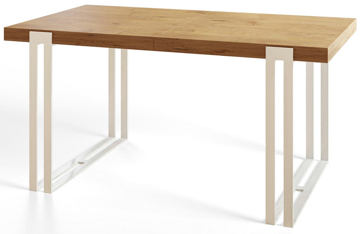 ESSZIMMERTISCH ROSA, ausziehbarer Tisch 140-240X80X77 cm, Farbe: LANCELOT, mit Metallbeinen in Farbe Weiß - Beige/Weiß, Holzwerkstoff (140/80/77cm) - Alpi-Möbel
