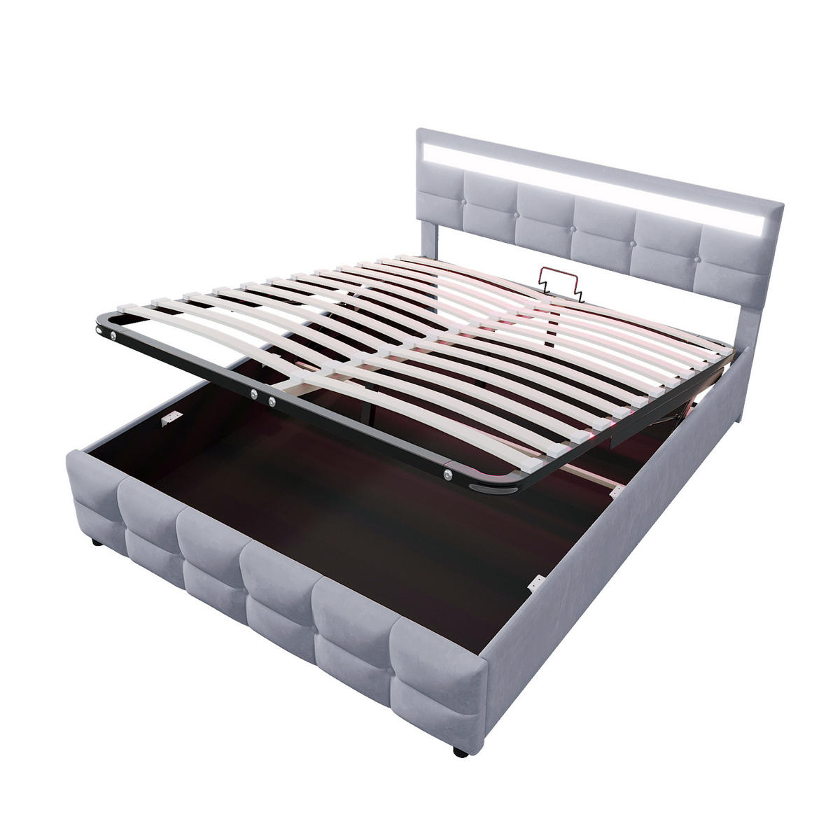 POLSTERBETT 180x200 cm LED Stauraum grau - Grau, Textil (180/200cm) - LEBENLANG