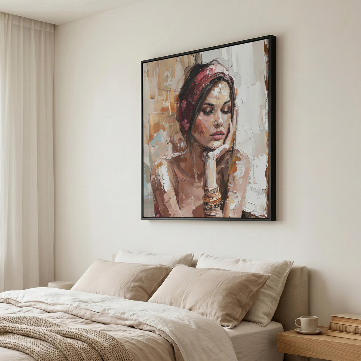 LEINWAND Bilder mit Rahmen - Frau - Lackierung - Porträt - Modern - 90x90 - Altrosa, Textil (90/90cm) - MuchoWow