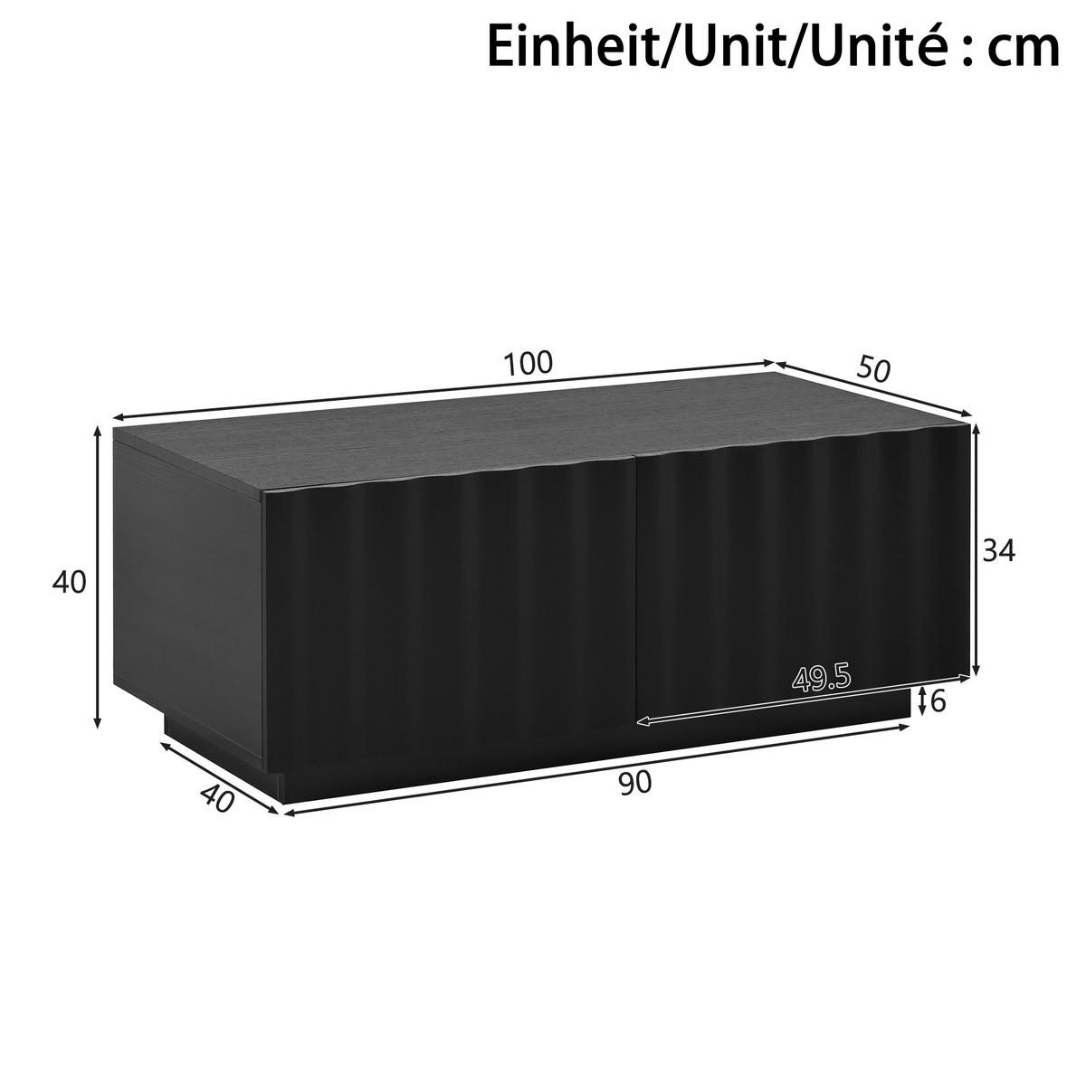 COUCHTISCH Wellenmuster 2 Schubladen modern Stauraum - Schwarz, Holzwerkstoff (100/50/40cm) - FLIEKS