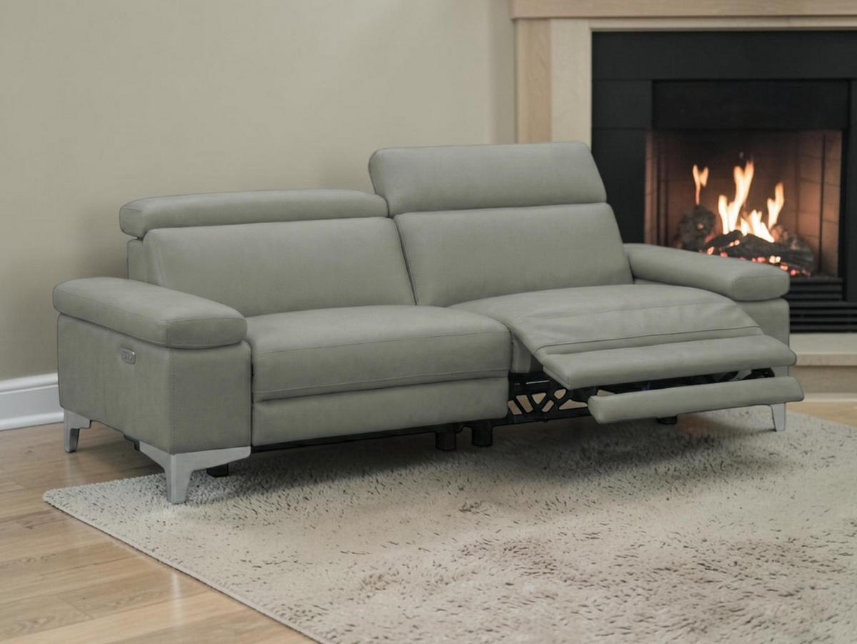 3-SITZER Sofa Talisman Echtleder mit 1 x Relaxfunktion Perlgrau - Hellgrau, Leder/Metall (216/80/100cm)