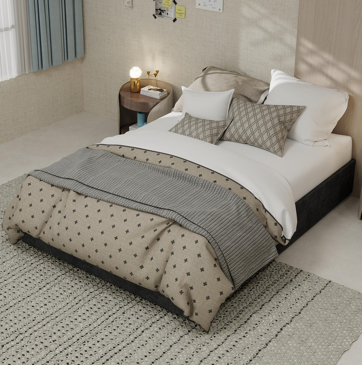 POSTEĽNÝ rám 140/200 cm sivý s plynovým zdvihom z látky a kovu - sivá, textil (140/200cm) - OKWISH