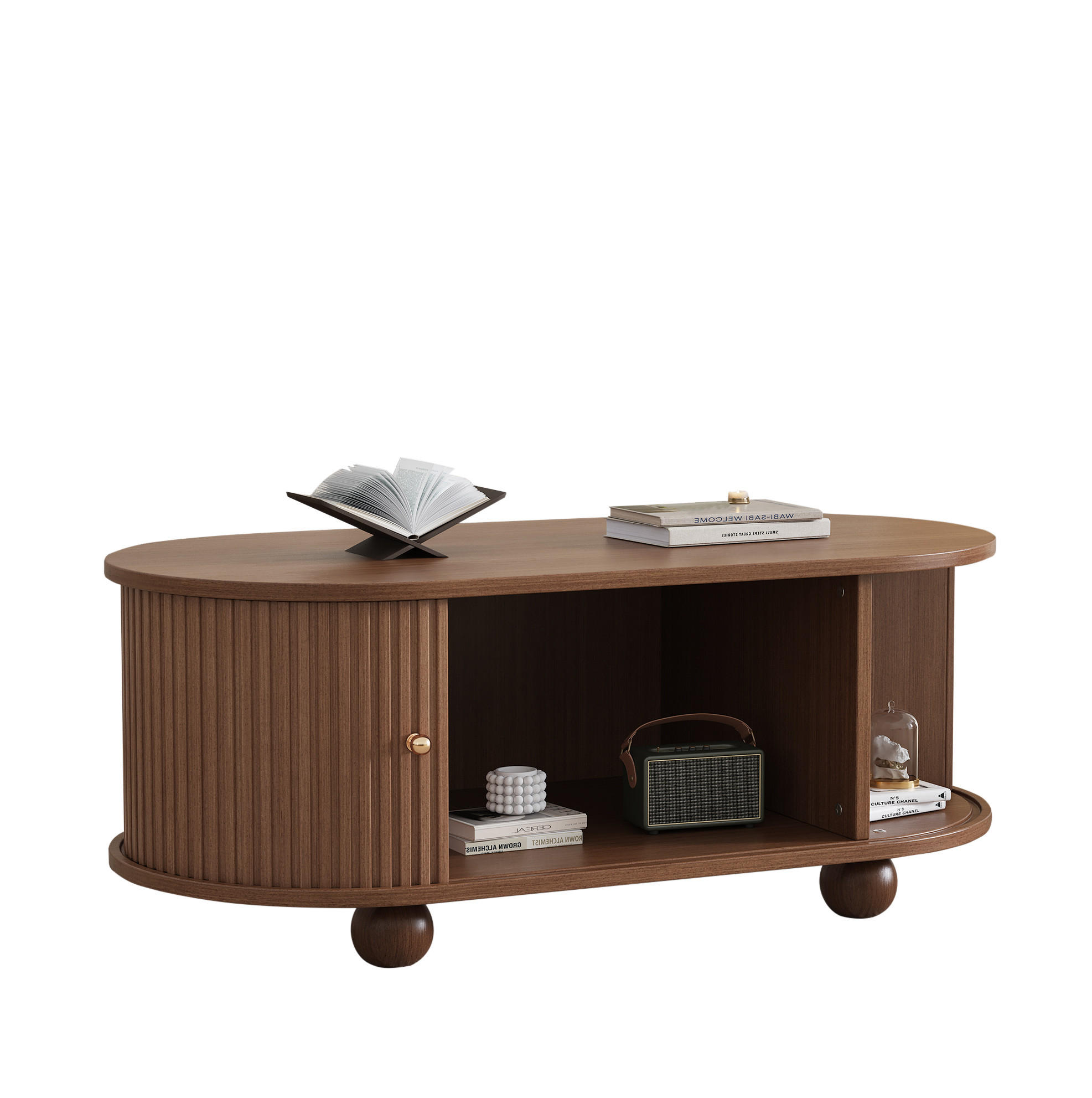 COUCHTISCH 100/50/40 cm mit 360-Grad-Schiebetür und Stauraum, Walnussfarbe - Walnussfarben, Holzwerkstoff (100/50/40cm) - Modfu