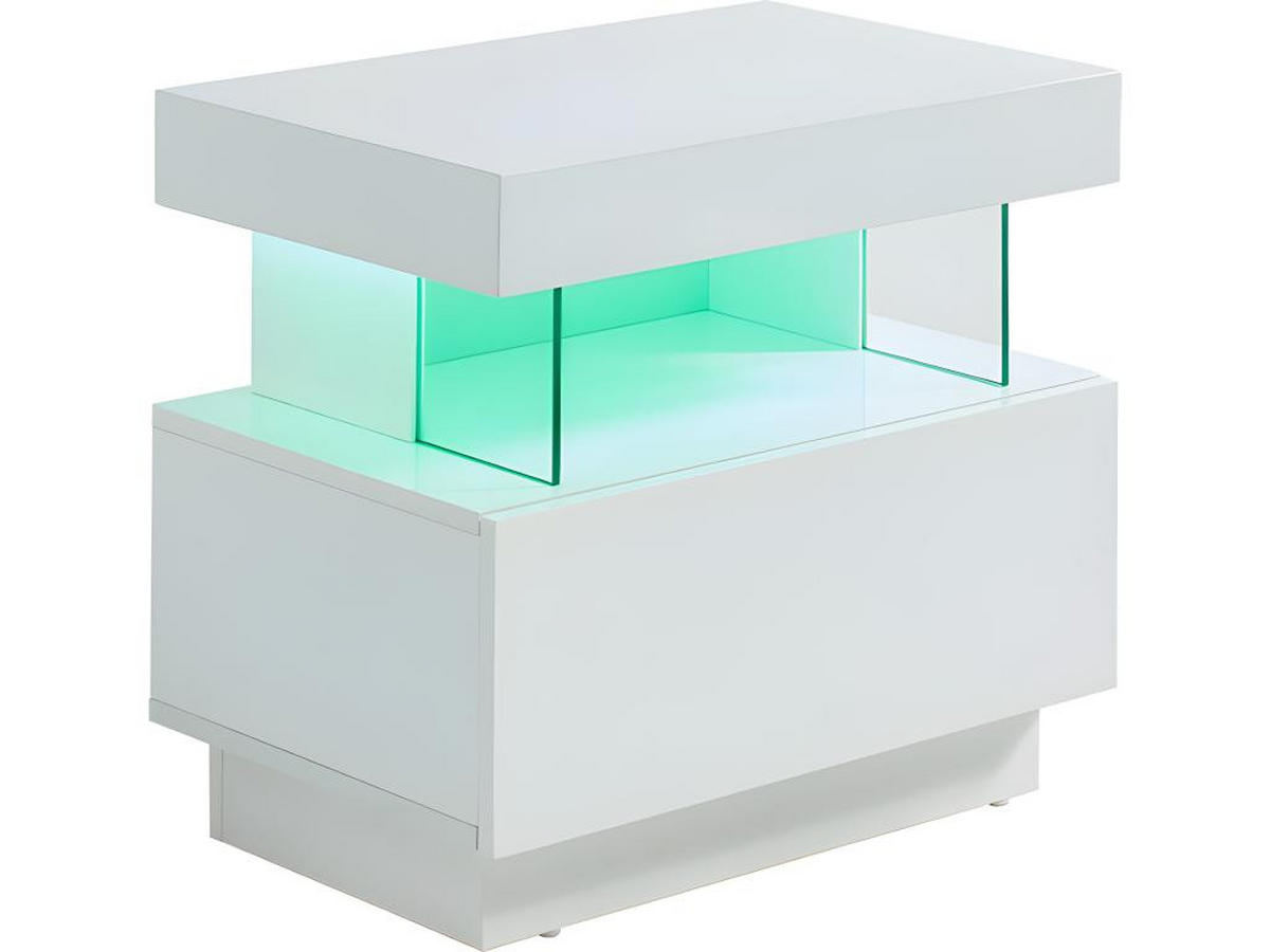 2ER-SET Nachttische mit 1 Schublade & 1 Ablage + LEDs - MDF - Weiß lackiert - FABIO II - Weiß, Holz (39/52/57cm) - Vente-Unique