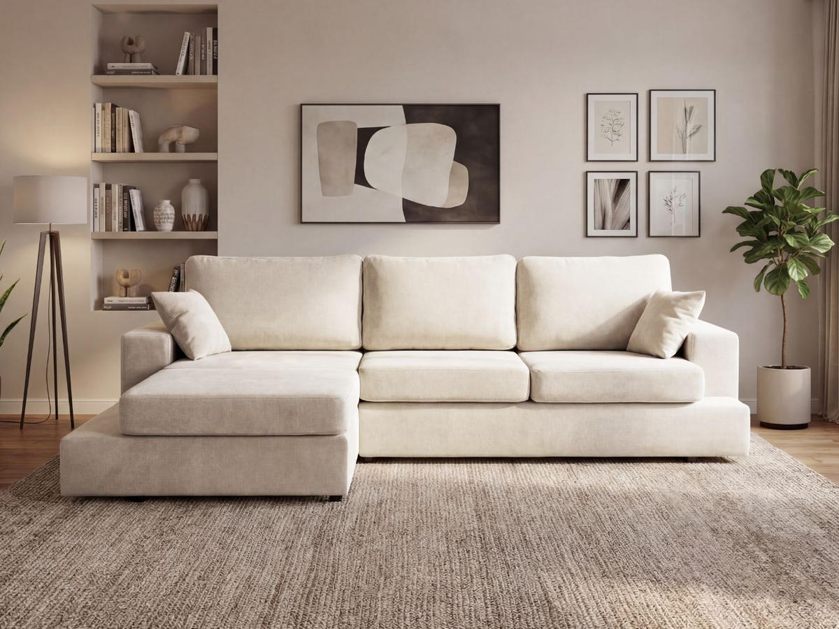 ECKSOFA Nesto Creme Links - Creme, Holz/Textil (260/165cm) - Graingold