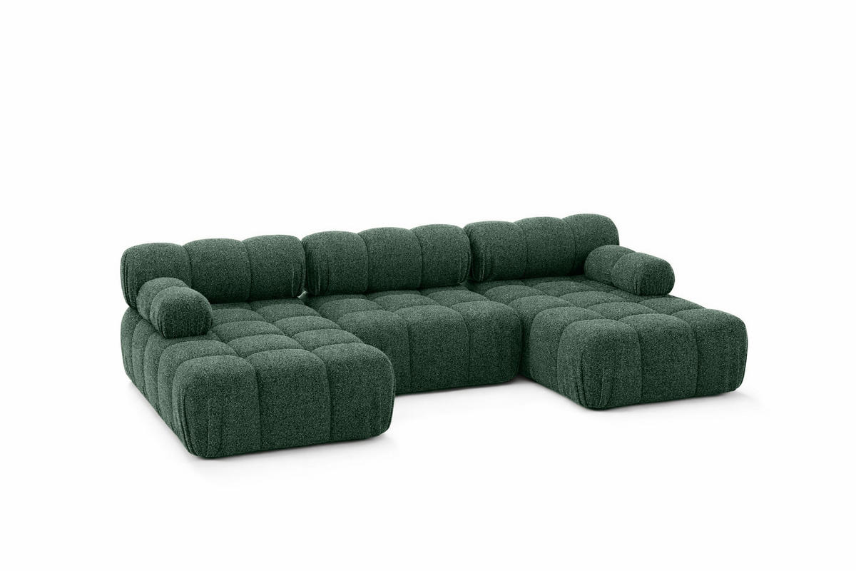 ECKSOFA U-Form, Stoff Bouclé Abriamo, Dunkelgrün, Selia U - Dunkelgrün, Holz (285/70/160cm) - Kaiser Möbel