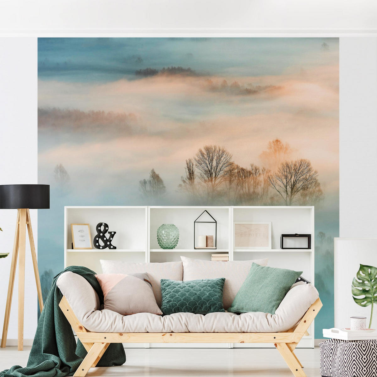 FOTOTAPETE Nebel bei Sonnenaufgang 288/288 cm - Eichefarben, Papier (288/288cm) - Bilderwelten