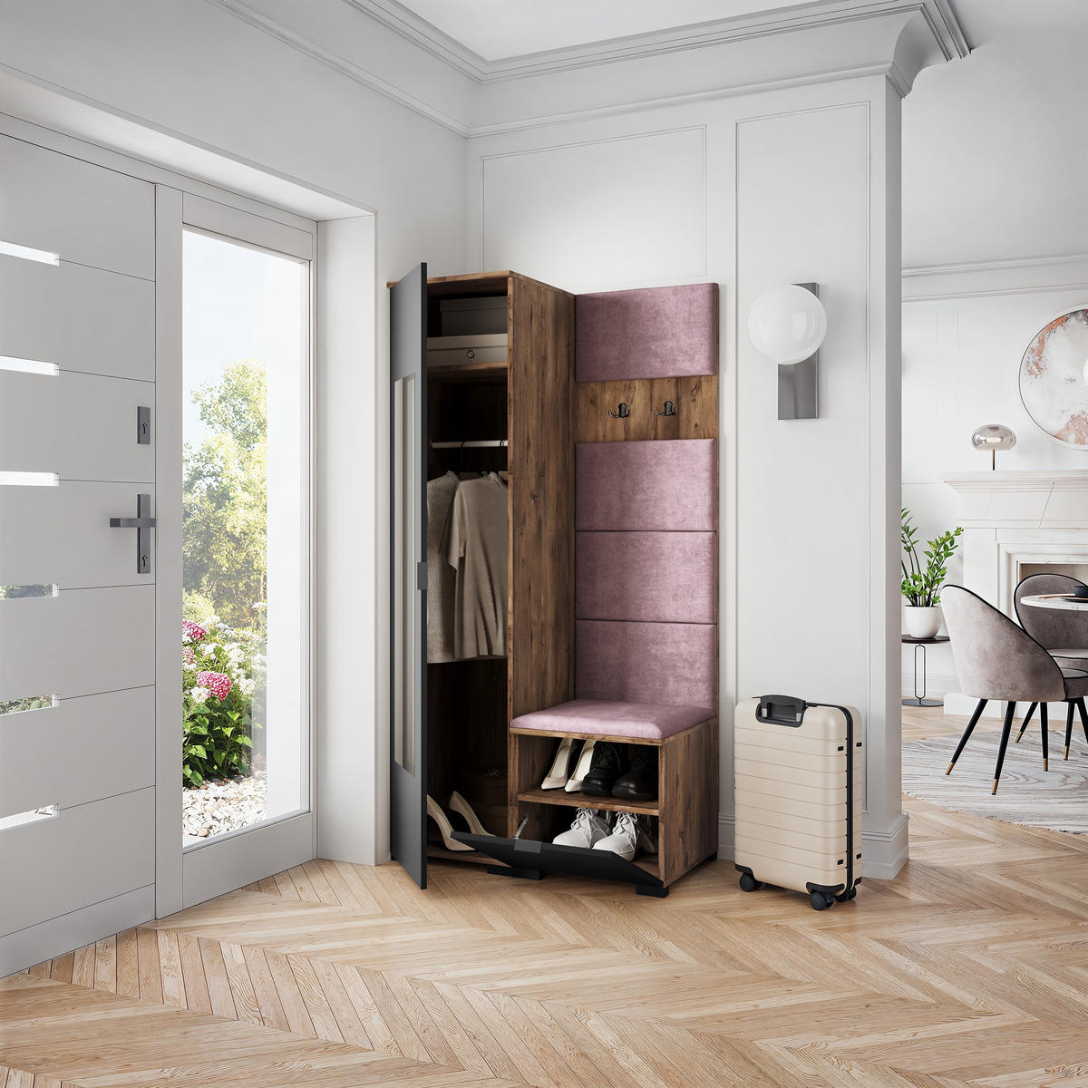 GARDEROBENSCHRANK VIRA 95/181/51 cm Modern Garderobe-Set Eiche Lefkas - Eichefarben/Lila, Holzwerkstoff (95/181/51cm) - MASSENO