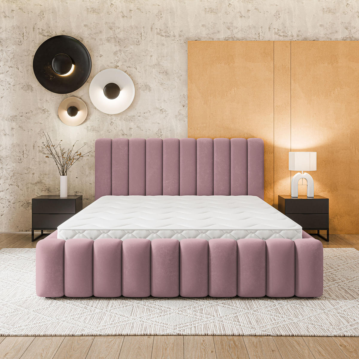 ČALOUNĚNÁ Postel DINESE 120x200 cm Pudrově růžová - světle růžová, kompozitní dřevo/textil (120/200cm) - MASSENO