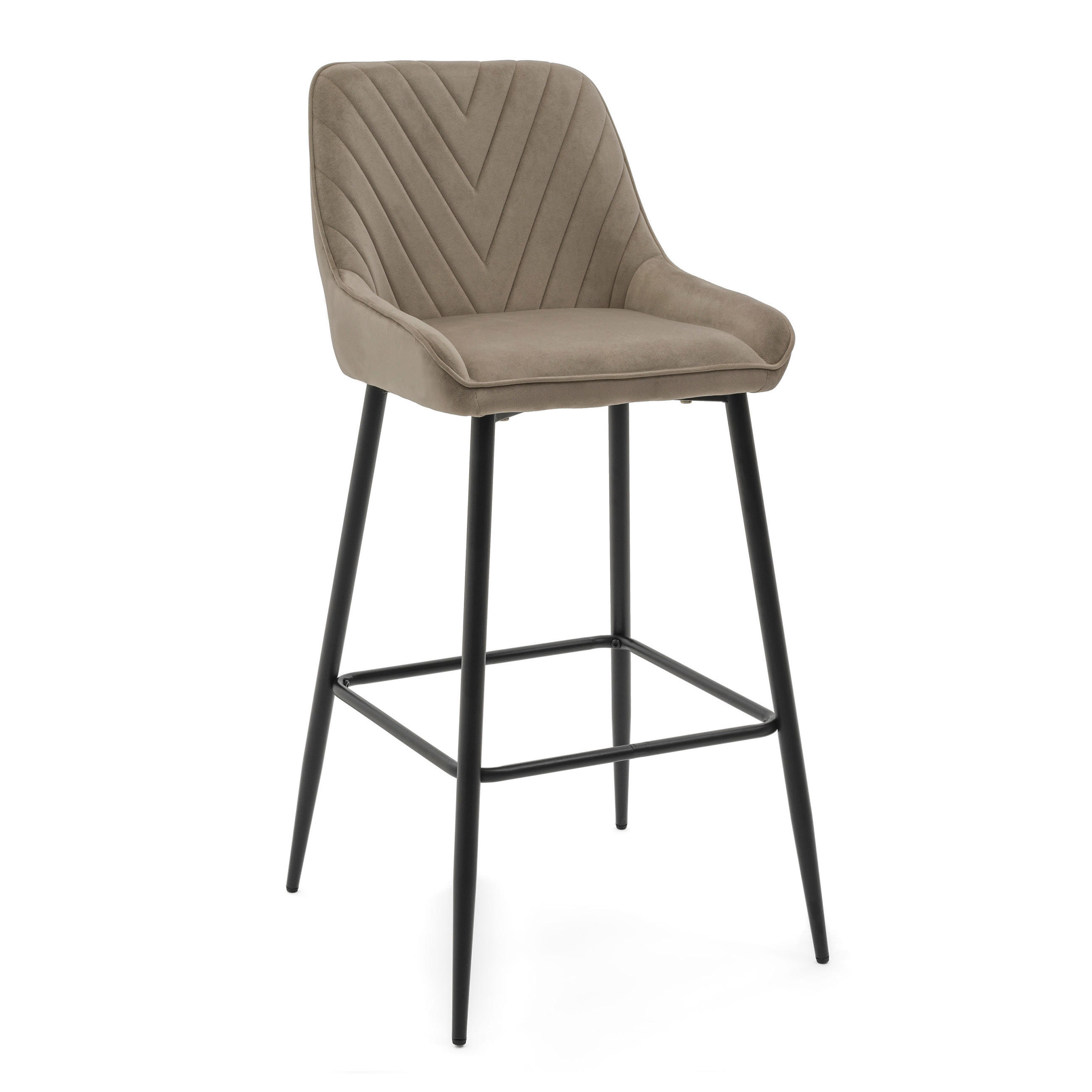 BARHOCKER VASTO gepolstert mit Steppung - dunkelbeige - Samt Velours - Beige/Schwarz, Metall (50/102/55cm) - NEW HOME
