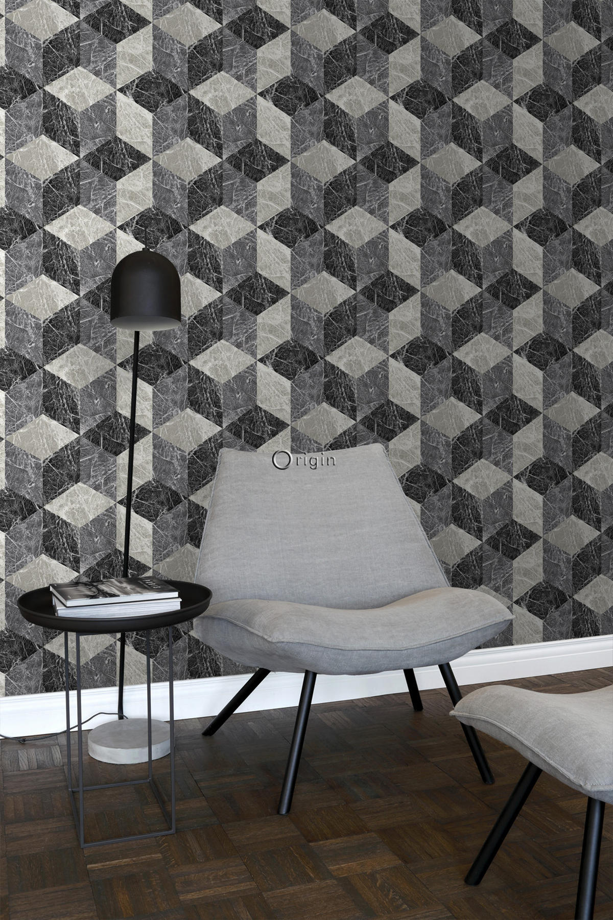 TAPETE 3D Marmor Motiv 53 cm x 10.05 m - Schwarz, Papier (53/1000cm) - Origin Wallcoverings