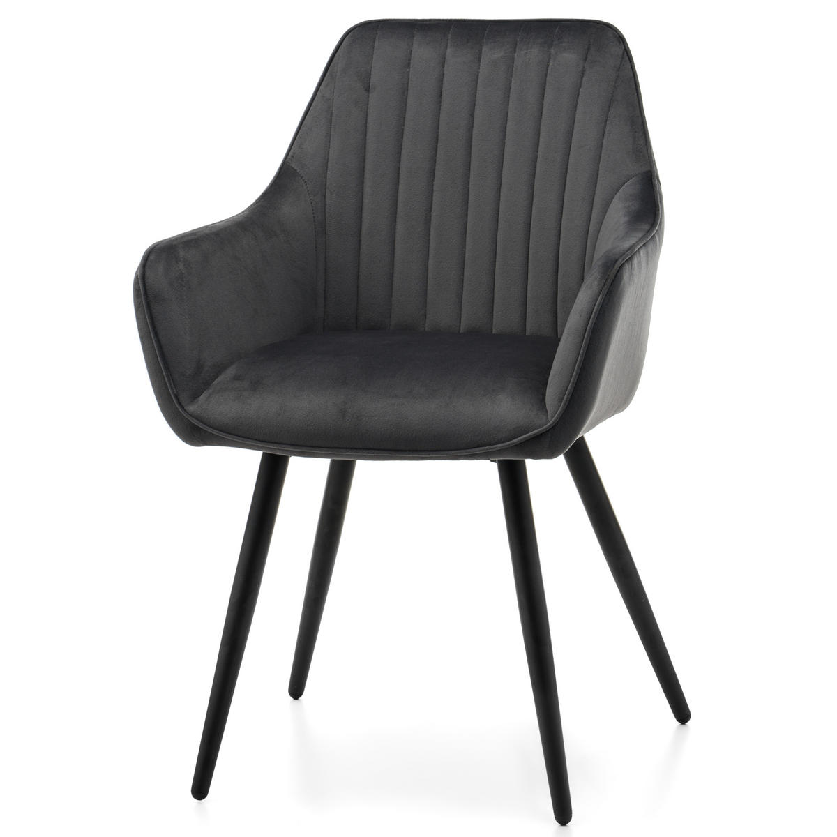 STUHL PASSO gepolstert mit Steppung - grau - Samt Velours - Schwarz/Grau, Textil/Metall (58/87/60cm) - NEW HOME