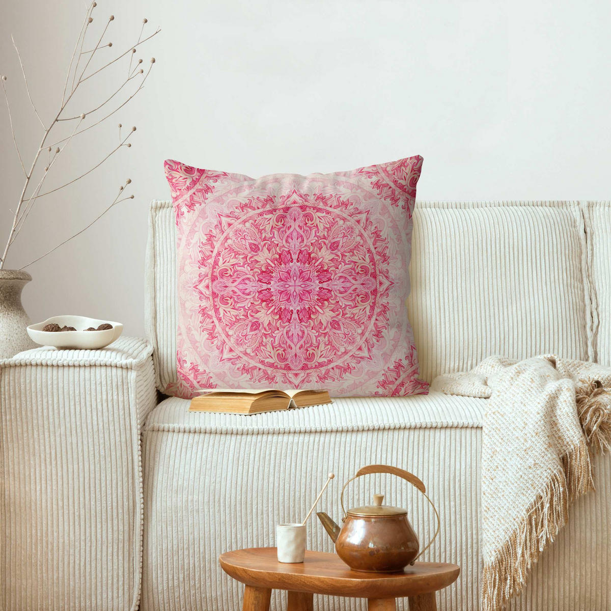 DEKOKISSEN Mandala Aquarell Ornament Muster pink 40/40 cm - Pink, Textil (40/40/10cm) - Bilderwelten