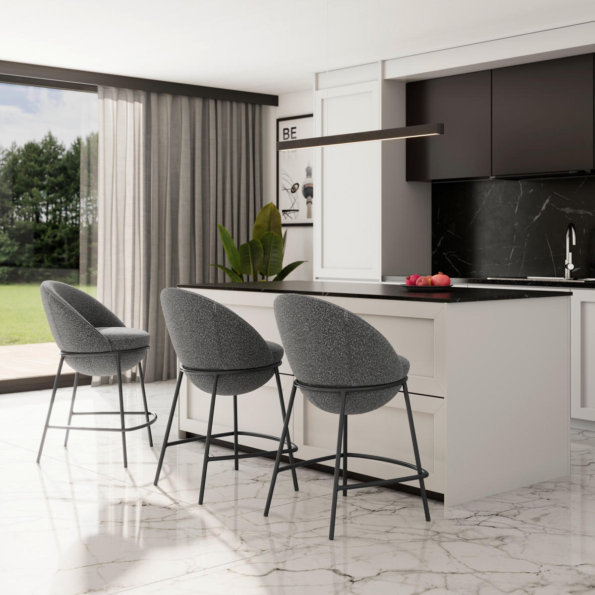 BARHOCKER Zoa Grau Struktur Gepolstert - Grau, Holz (53/51/100cm) - Bessagi Home