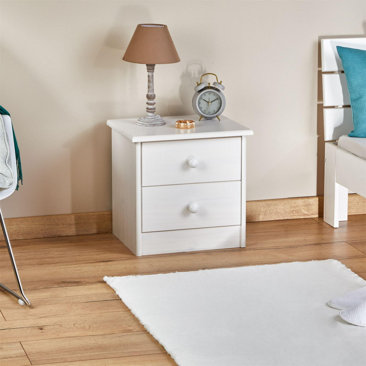 NACHTTISCH RONDO weiß - Weiß, Holz (43/41/35cm) - IDIMEX