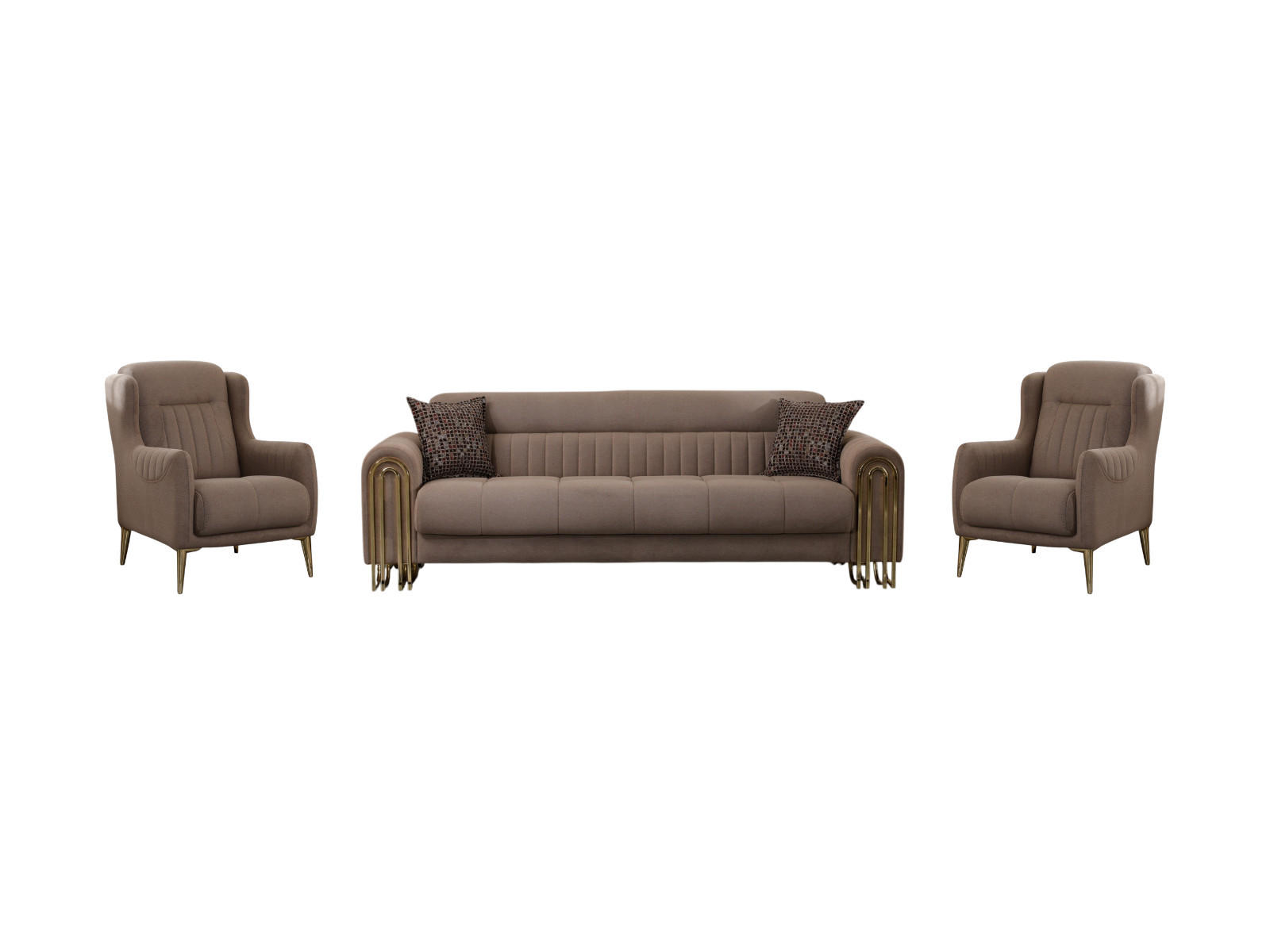 SITZGARNITUR Multan, Braun Stellvariante 2+1+1 - Beige, Holzwerkstoff/Metall (178/85/95cm)