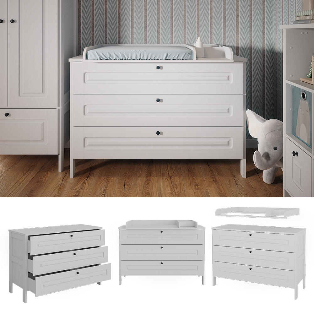 WICKELKOMMODE Ajaton Weiß 133 x 98.4 cm mit 3 Schubladen - Weiß, Holzwerkstoff (133/98.4/70cm) - VitaliSpa