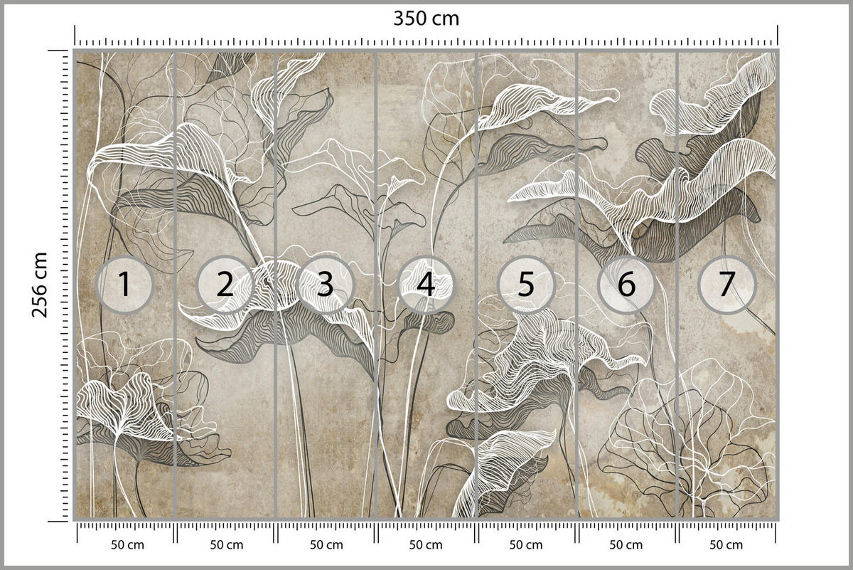 FOTOTAPETE Abstrakte Blätter Beton Optik 350x256 - Beige/Braun, Papier (350/256cm) - Muralo